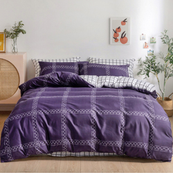 Deals For Less 4-Piece Mauve Square Design Bedding Set, without Filler, 1 Duvet Cover + 1 Fitted Sheet + 2 Pillow Covers, Violet/White, Single