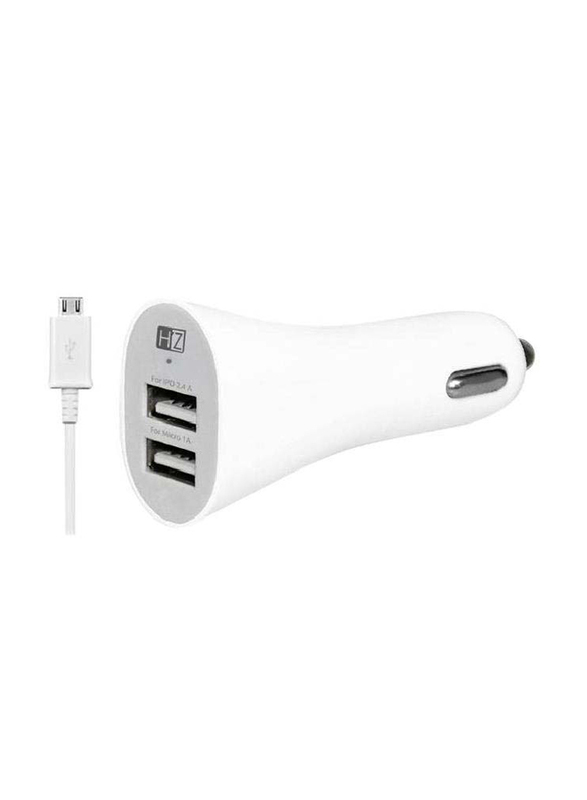 

Heatz ZCCS13 Double Port Car Charger, 3.4A with Micro USB to USB Charge Cable, White