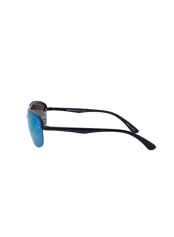 Daniel Klein Polarized Aviator Half-Rim Black Frame Sunglasses for Men, Mirrored Blue Lens, DK3165C, 60/15/130