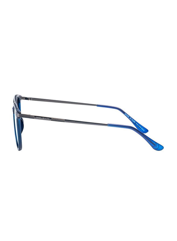 Daniel Klein Polarized Wayfarer Full-Rim Blue Frame Sunglasses for Men, Mirrored Blue Lens, DK3202C, 52/18/140