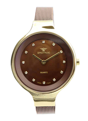 Spectrum Creative Analog Watch for Women, with Mesh Band, S11103L-7, Brown-Brown/Gold