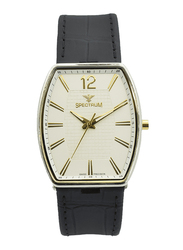 Spectrum Analog Watch for Men, with Leather Band, S12474M-2, Black-White