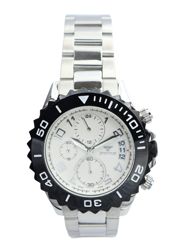 Spectrum Explorer Analog Watch for Men, with Stainless Steel Band and Chronograph, S92988M-2, Silver-White/Black