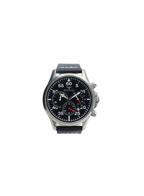 Spectrum Multidimensional Analog Watch for Men, with Leather Band and Chronograph, S23019M-2, Black