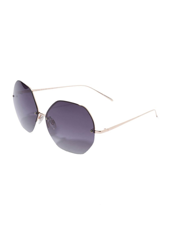 Daniel Klein Polarized Hexagonal Half Rim Gold Frame Sunglasses for Women, Purple Lens, DK4203C, 50/12/140