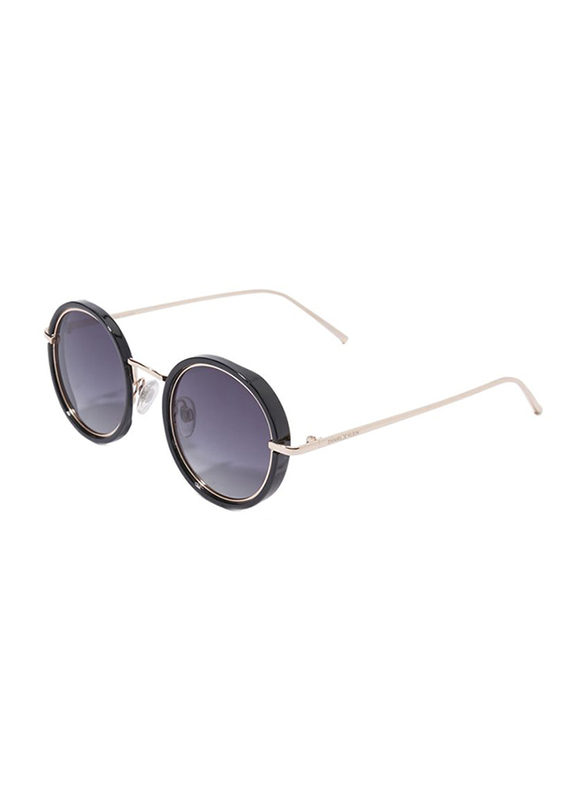 Daniel Klein Polarized Round Full Rim Black Frame Sunglasses for Women, Purple Lens, DK4199C, 50/18/140