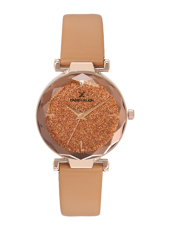 Daniel Klein Analog Watch for Women, with Leather Band and Water Resistant, DK12056-2, Beige-Orange