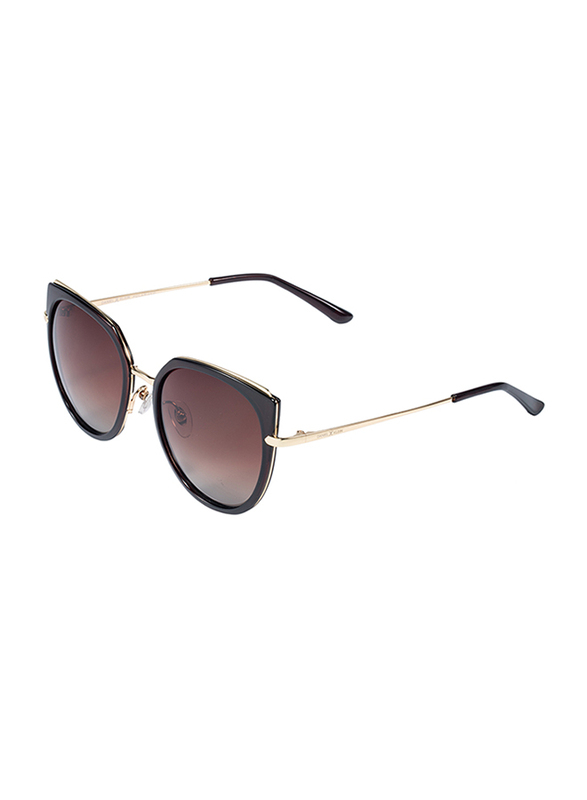 Daniel Klein Polarized Cat Eye Full Rim Golden Frame Sunglasses for Women, Brown Lens, DK4255C, 55/15/150