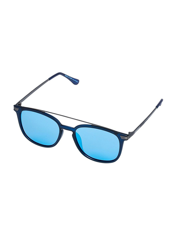 Daniel Klein Polarized Wayfarer Full-Rim Blue Frame Sunglasses for Men, Mirrored Blue Lens, DK3202C, 52/18/140