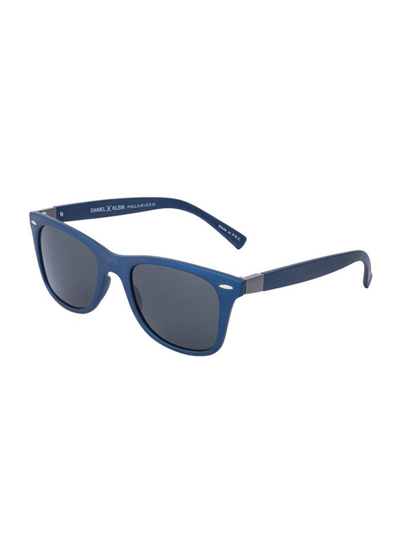 Daniel Klein Polarized Wayfarer Full-Rim Blue Frame Sunglasses for Men, Grey Lens, DK3030C, 50/12/140