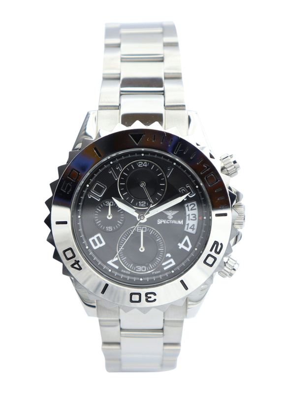 Spectrum Explorer Analog Watch for Men, with Stainless Steel Band and Chronograph, S92988M-4, Silver-Black
