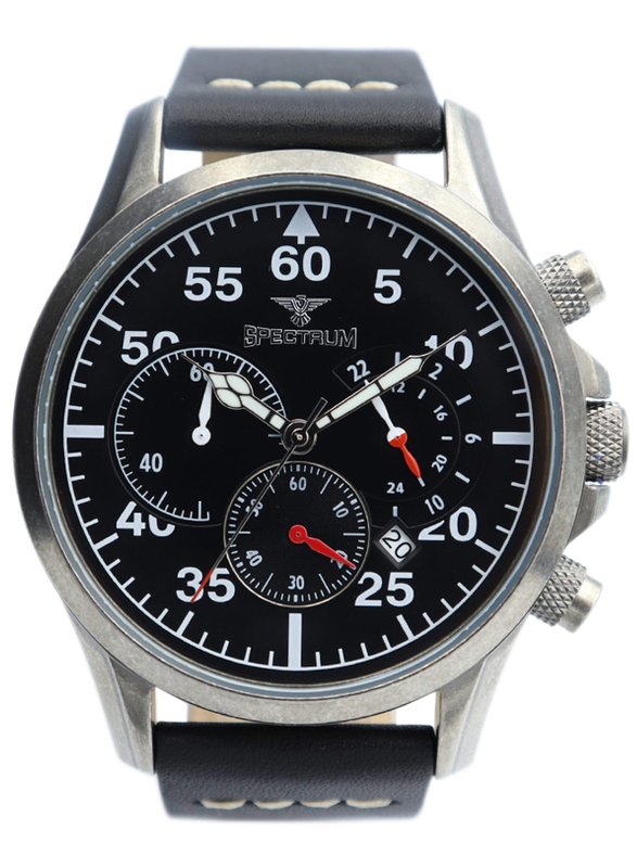 Spectrum Multidimensional Analog Watch for Men, with Leather Band and Chronograph, S23019M-2, Black