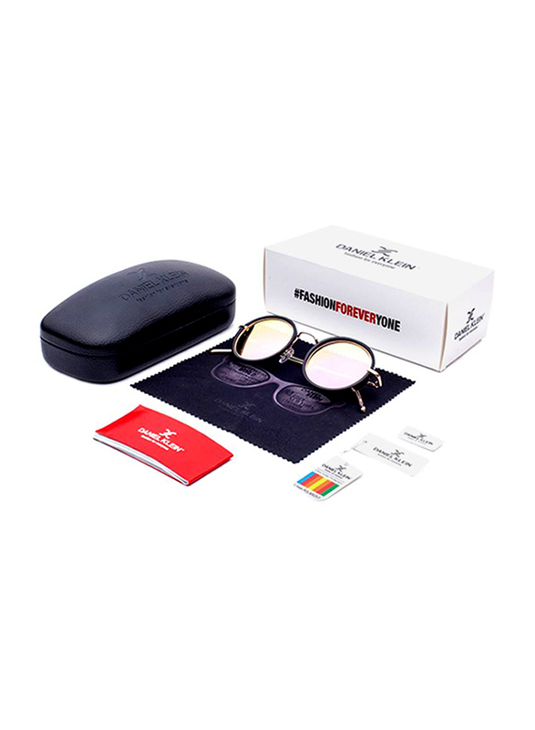 Daniel Klein Polarized Round Full Rim Black Frame Sunglasses for Women, Mirrored Pink Lens, DK4199C, 50/18/140