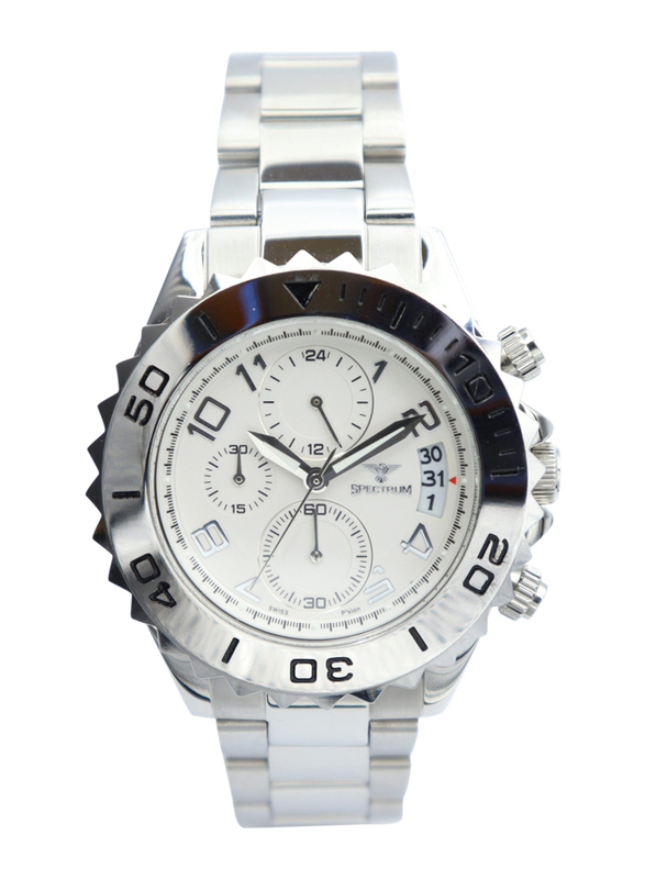 Spectrum Explorer Analog Watch for Men, with Stainless Steel Band and Chronograph, S92988M-3, Silver-White/Silver