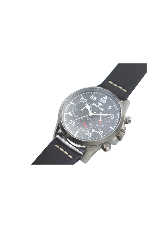 Spectrum Multidimensional Analog Watch for Men, with Leather Band and Chronograph, S23019M-2, Black