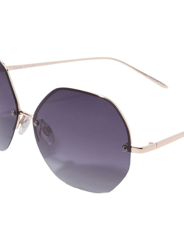 Daniel Klein Polarized Hexagonal Half Rim Gold Frame Sunglasses for Women, Purple Lens, DK4203C, 50/12/140