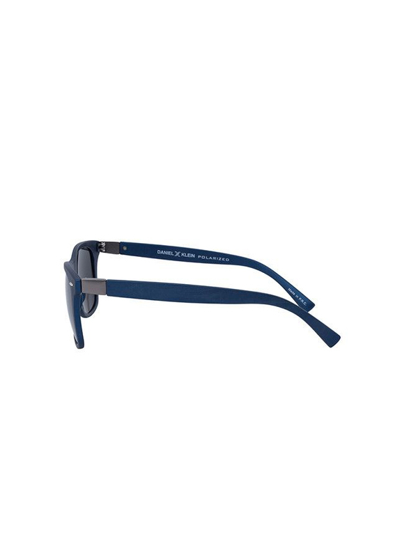 Daniel Klein Polarized Wayfarer Full-Rim Blue Frame Sunglasses for Men, Grey Lens, DK3030C, 50/12/140