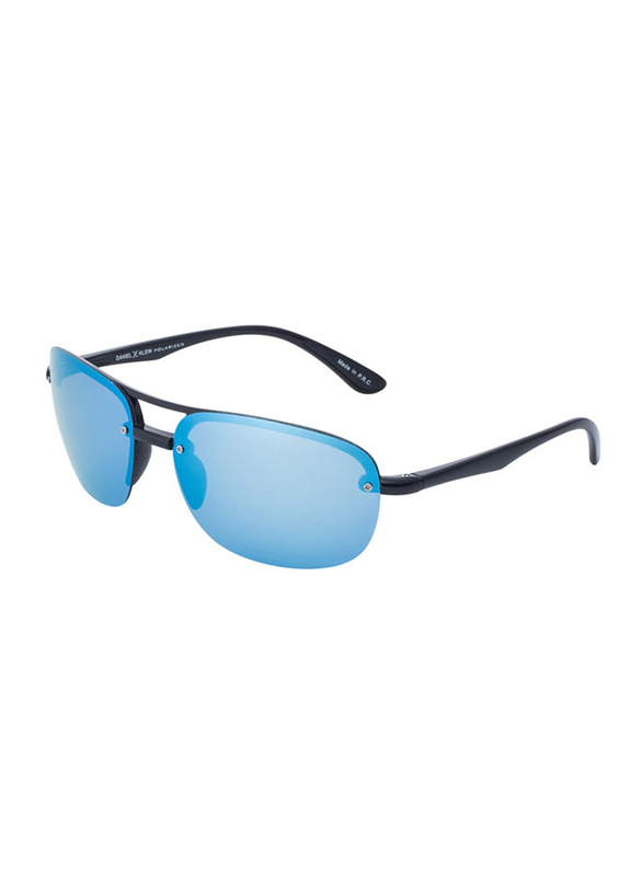 Daniel Klein Polarized Aviator Half-Rim Black Frame Sunglasses for Men, Mirrored Blue Lens, DK3165C, 60/15/130