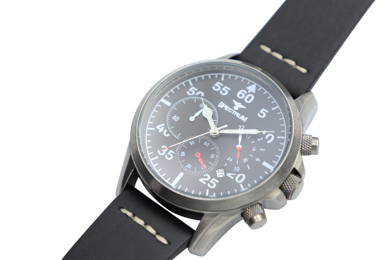 Spectrum Multidimensional Analog Watch for Men, with Leather Band and Chronograph, S23019M-2, Black