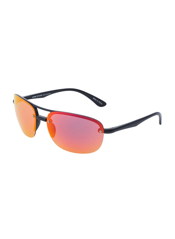 Daniel Klein Polarized Aviator Half-Rim Black Frame Sunglasses for Men, Mirrored Orange Lens, DK3165C, 60/15/130
