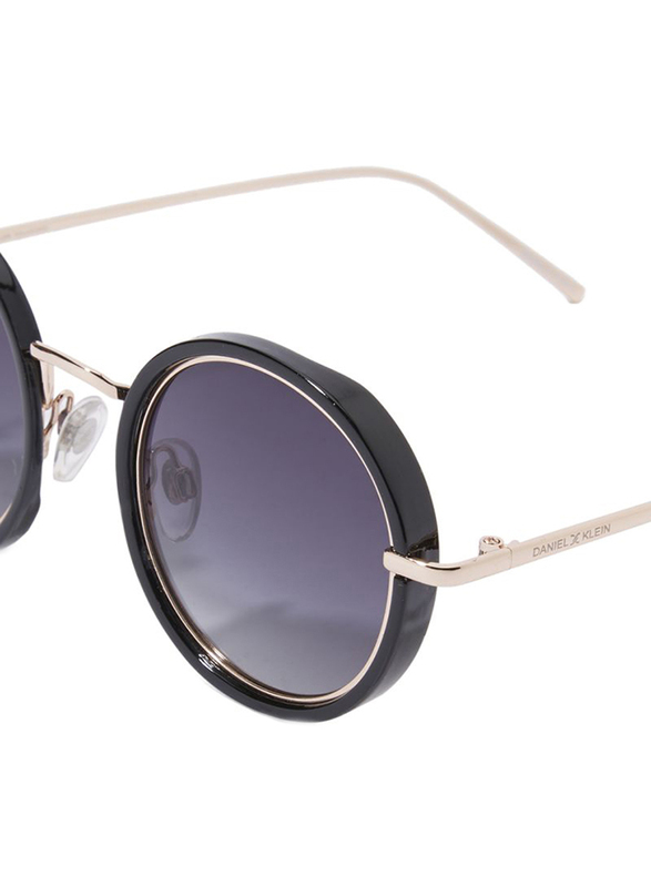 Daniel Klein Polarized Round Full Rim Black Frame Sunglasses for Women, Purple Lens, DK4199C, 50/18/140