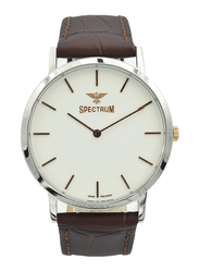 Spectrum Analog Watch for Men, with Leather Band, S12440M-1, Brown-White
