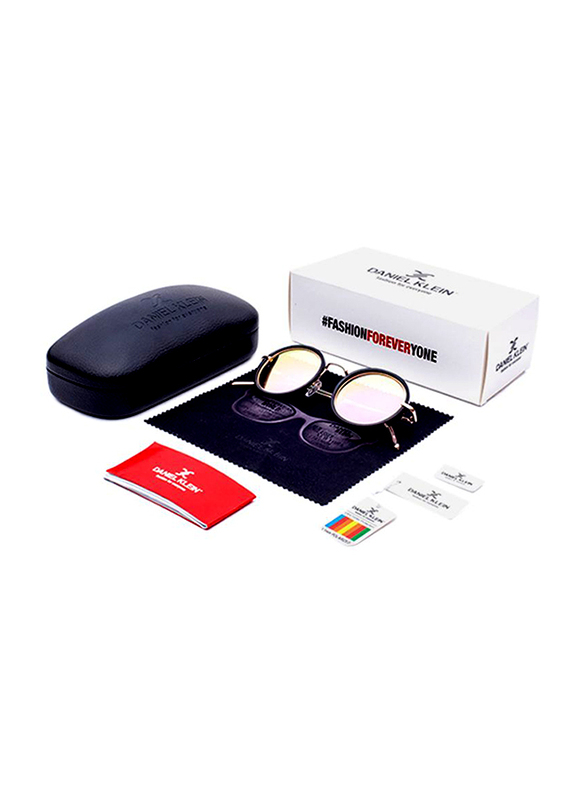 Daniel Klein Polarized Round Full Rim Black Frame Sunglasses for Women, Mirrored Pink Lens, DK4199C, 50/18/140
