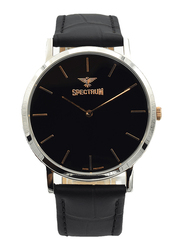 Spectrum Analog Watch for Men, with Leather Band, S12440M-2, Black-Black/Rose Gold