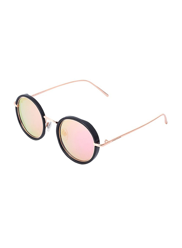 Daniel Klein Polarized Round Full Rim Black Frame Sunglasses for Women, Mirrored Pink Lens, DK4199C, 50/18/140
