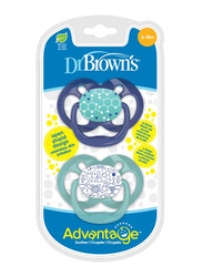 Dr. Browns 2-Piece Advantage Pacifier Set, Stage 2, 6-12 Months, Chemistry, Blue