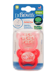 Dr. Browns 2-Piece PreVent Glow In The Dark Butterfly Shield Pacifier Set, Stage 1, 0-6 Months, Pink