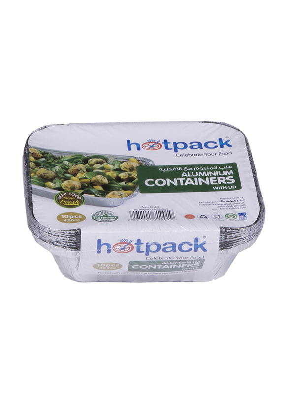 Hotpack 10-Piece Aluminium Rectangle Food Storage Container Set, 8342, Silver