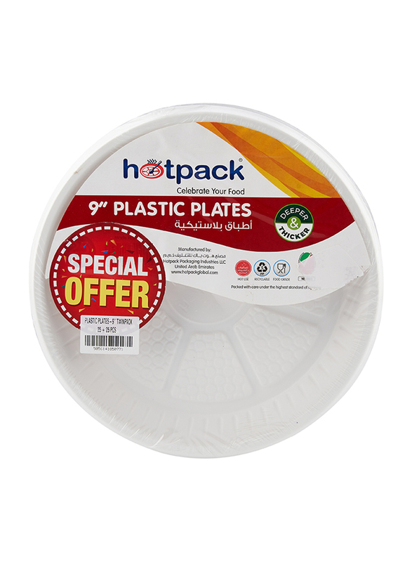 

Hotpack 9inch 50 Piece Premium Plastic Plates Quality Disposable, White