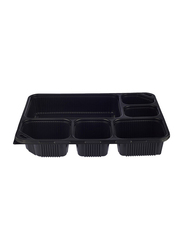 Hotpack 5-Piece Plastic 6 Compartment Base Container with Lids, Black