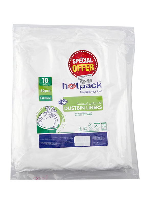 

Hotpack White Trash Bags, 10 Gallon, 45 x 55cm, 50 Pieces x 3 Packet