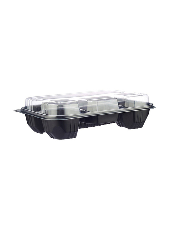 Hotpack 5-Piece Plastic 4 Compartment Base Container with Lids, Black