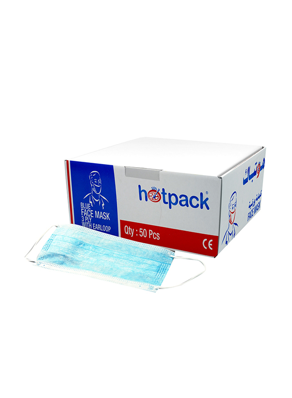 Hotpack 3 Ply Face Mask with Earloop, 50 Pieces