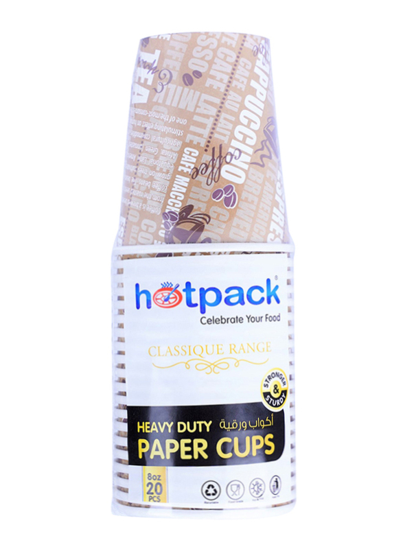 

Hotpack 8oz 20-Piece Set Heavy Duty Paper Cup, Brown/White
