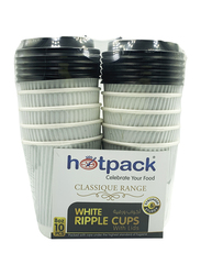 Hotpack 8oz 10-Piece Set Ripple Paper Cup with Black Lids, White/Black
