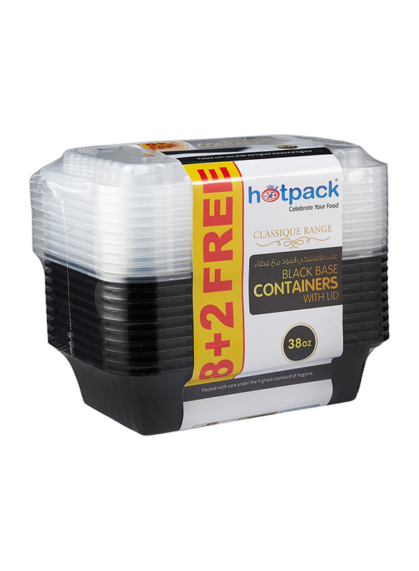 Hotpack 10-Piece Plastic Base Container Set with Lid, 8388, Black