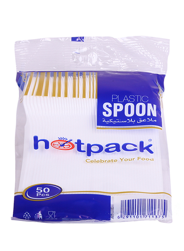 Hotpack 50-Piece Plastic Desert Spoon Set, DSPSHP, White