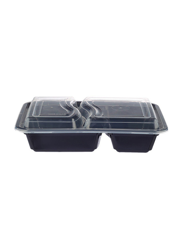 Hotpack 5-Piece Plastic 2 Compartment Base Container with Lids, Black/Clear