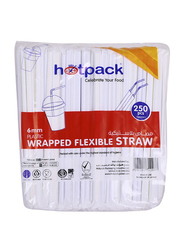 Hotpack 250-Piece 6mm Plastic Wrapped Flexible Straw, STRAWW, White