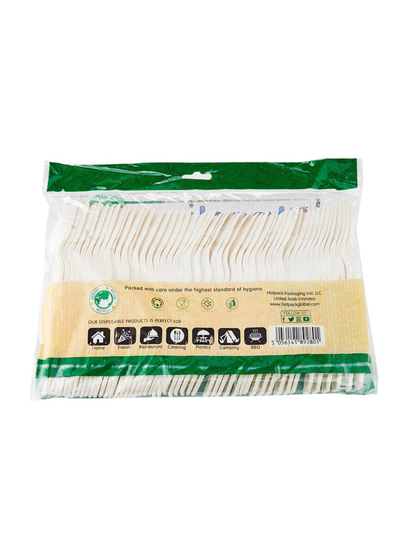 Hotpack 50-Piece Heavy Duty Bio Degradable Fork Set, White