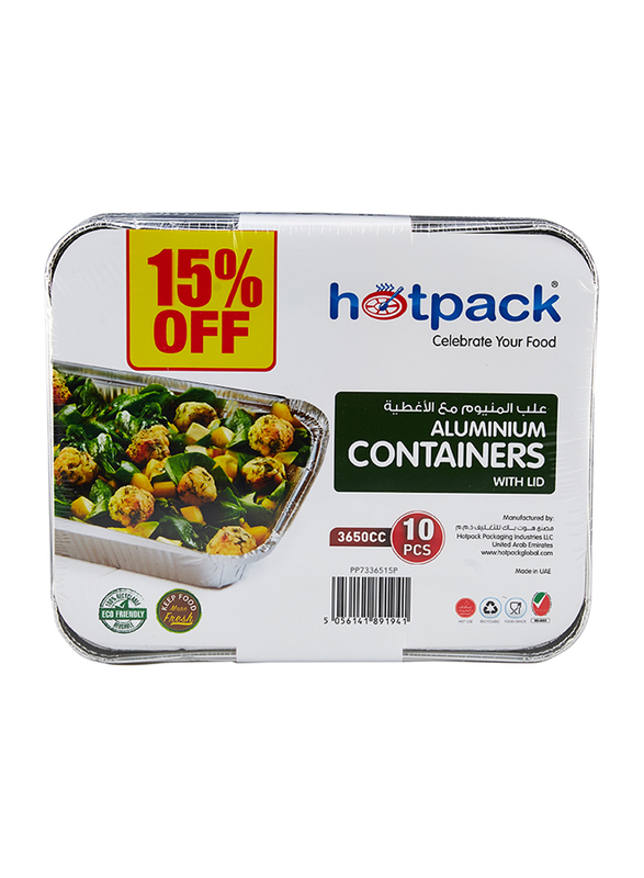 Hotpack 10-Piece Aluminium Storage Container Set with Lid, 3650cc, Silver