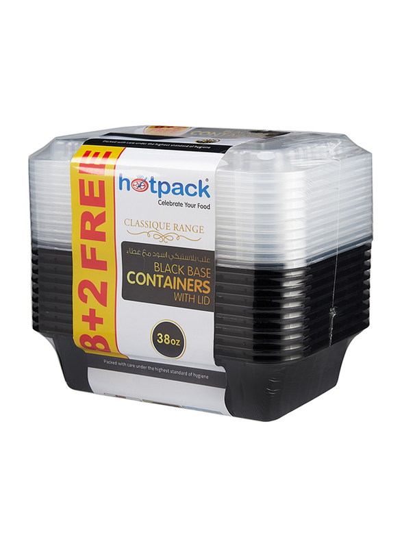 Hotpack 10-Piece Plastic Base Container Set with Lid, 8388, Black