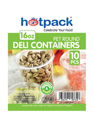 Hotpack 10-Piece Plastic Deli Container Square with Lids, 16oz, Clear