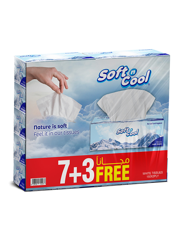 Soft N Cool Facial Tissue, 10 Boxes x 150 Sheets X 2 Ply