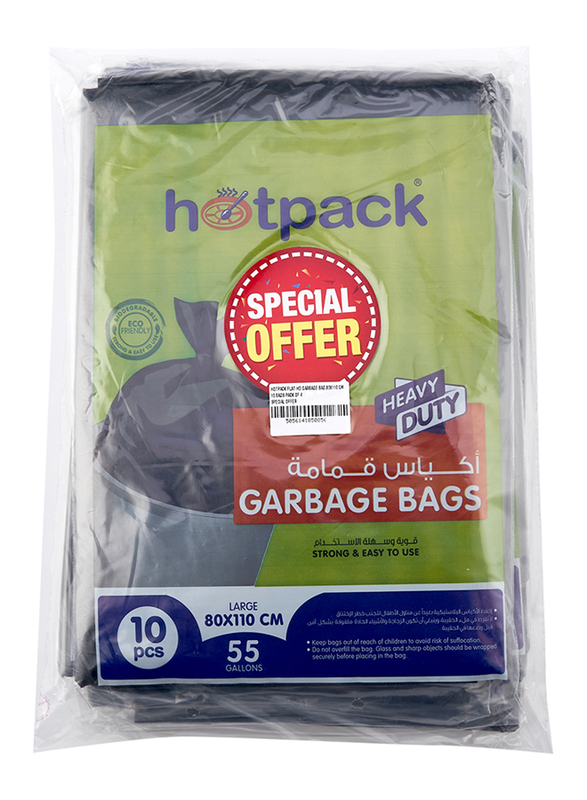 

Hotpack Flat Heavy Duty Garbage Bag, 55 Gallon, 80 x 110cm, 10 Bags x 4 Packet