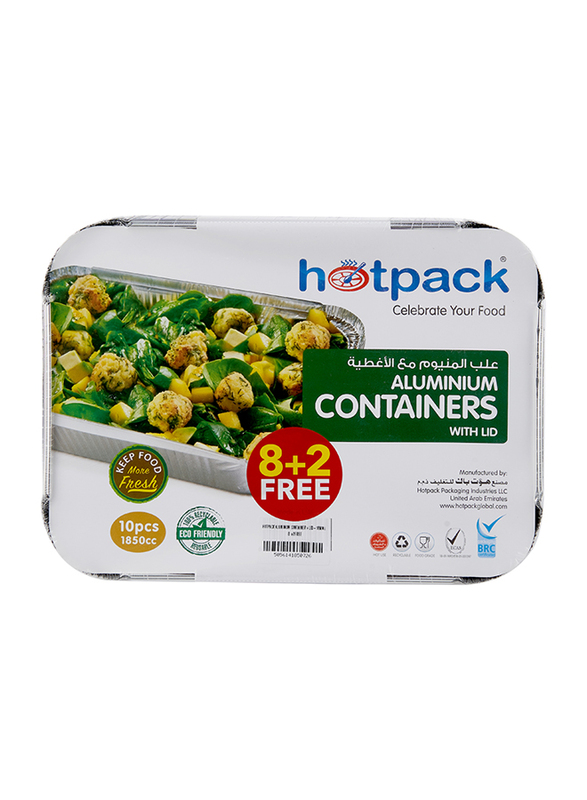 

Hotpack 10-Piece Aluminium Container with Lid, 1850ml, Silver